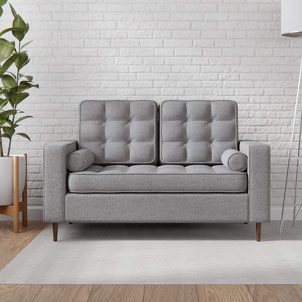 Upholstered Loveseat with Square Arms and Tufting-Bolster Throw Pillows Included