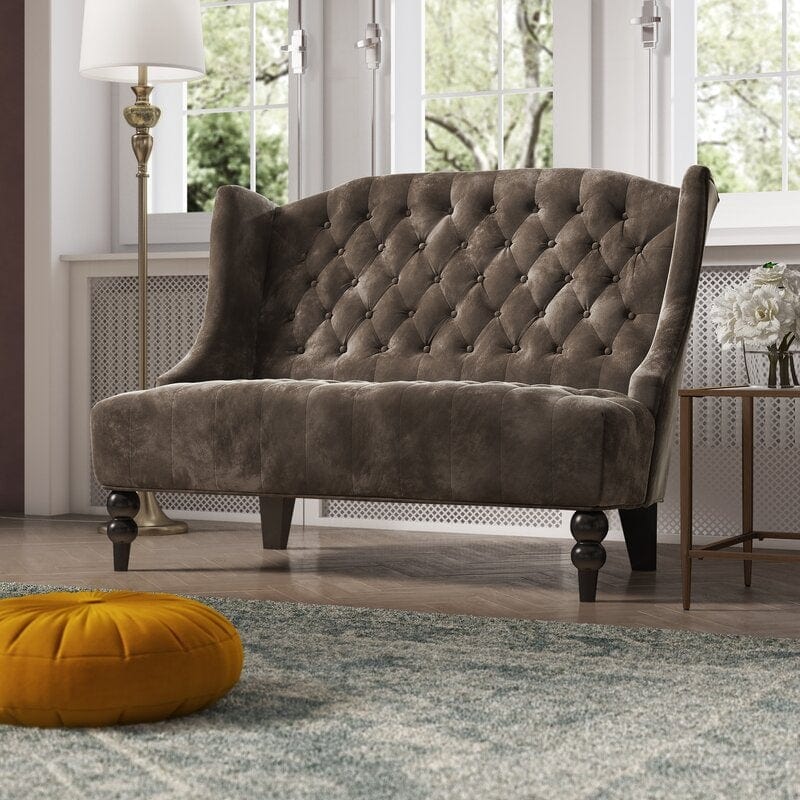 Wooden Two-seater Sofa Recessed Arm Loveseat