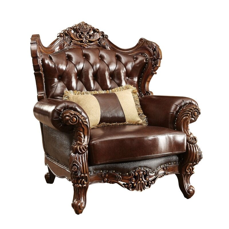 Wide Tufted  Arm Sofa (Teak Wood, Dark Brown)