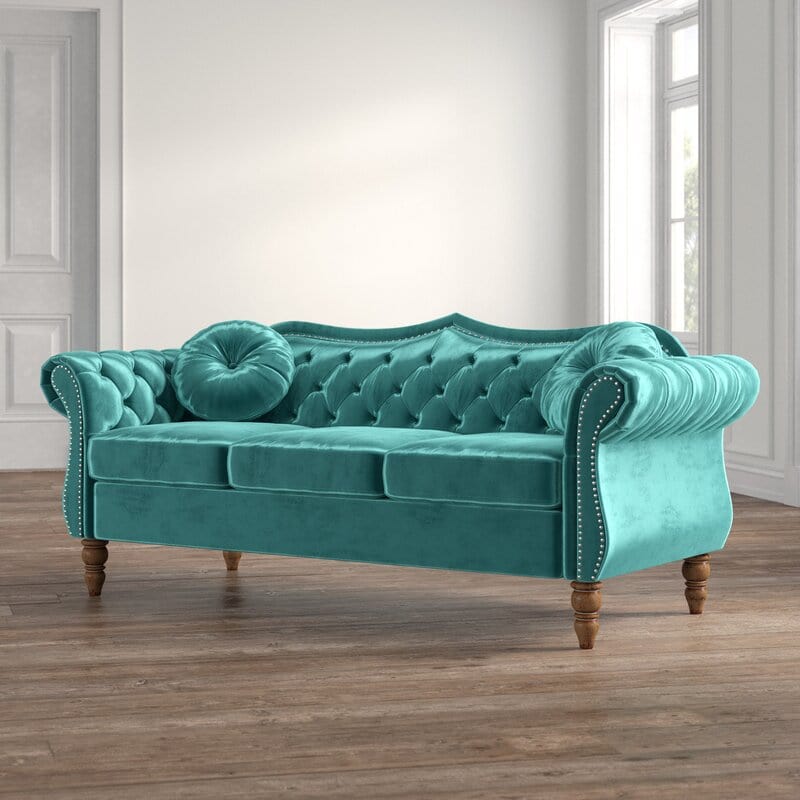 Evianna Velvet Rolled Arm Sofa