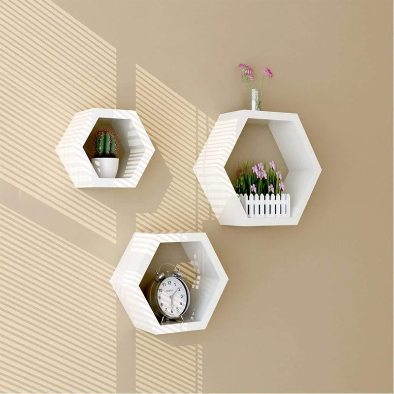 Wooden Hexagonal Wall Shelves Set of 3