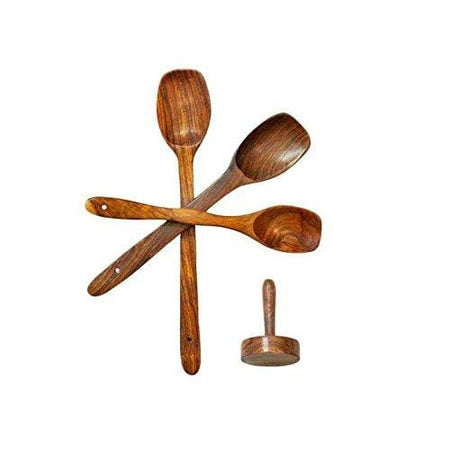 Wooden Three Spoons with One Masher